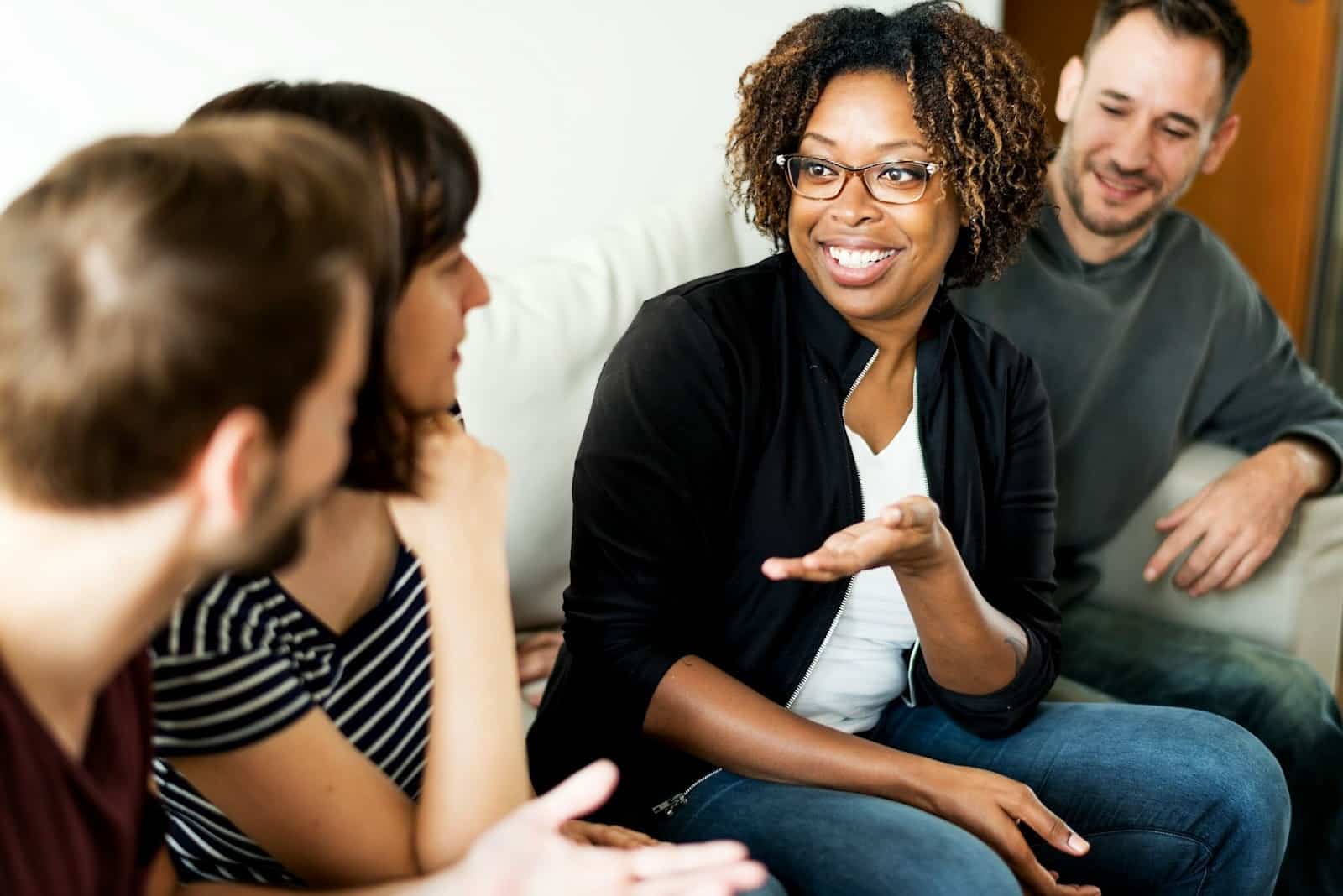 friends conversation indoors