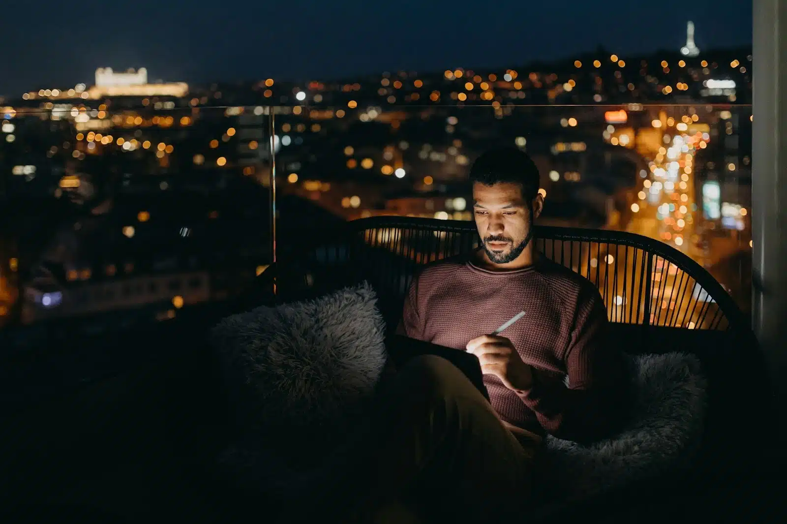 man alone city evening