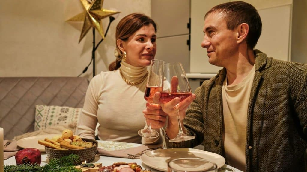 A man and woman having a simple dinner date at home.