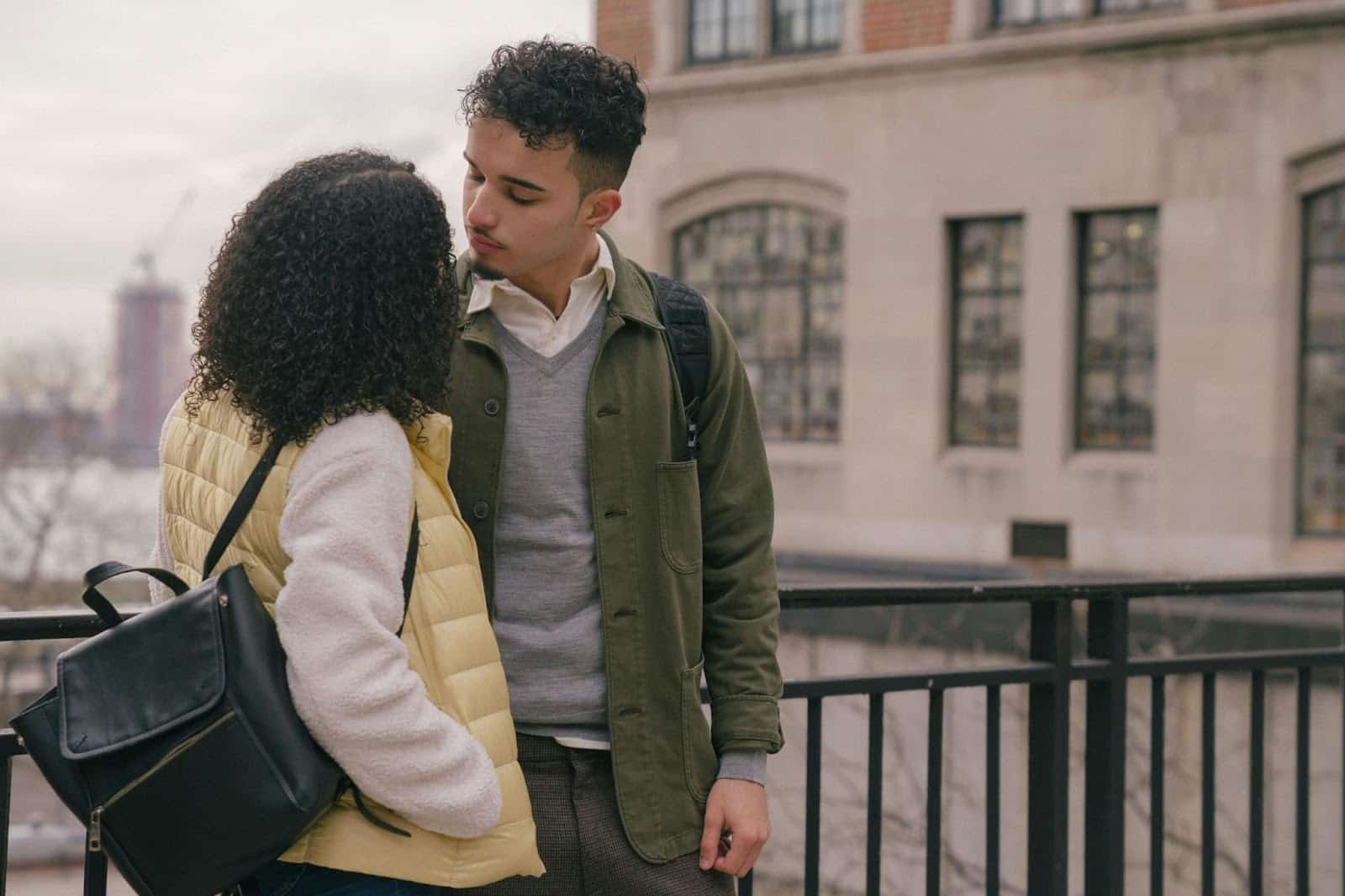A man and woman flirting