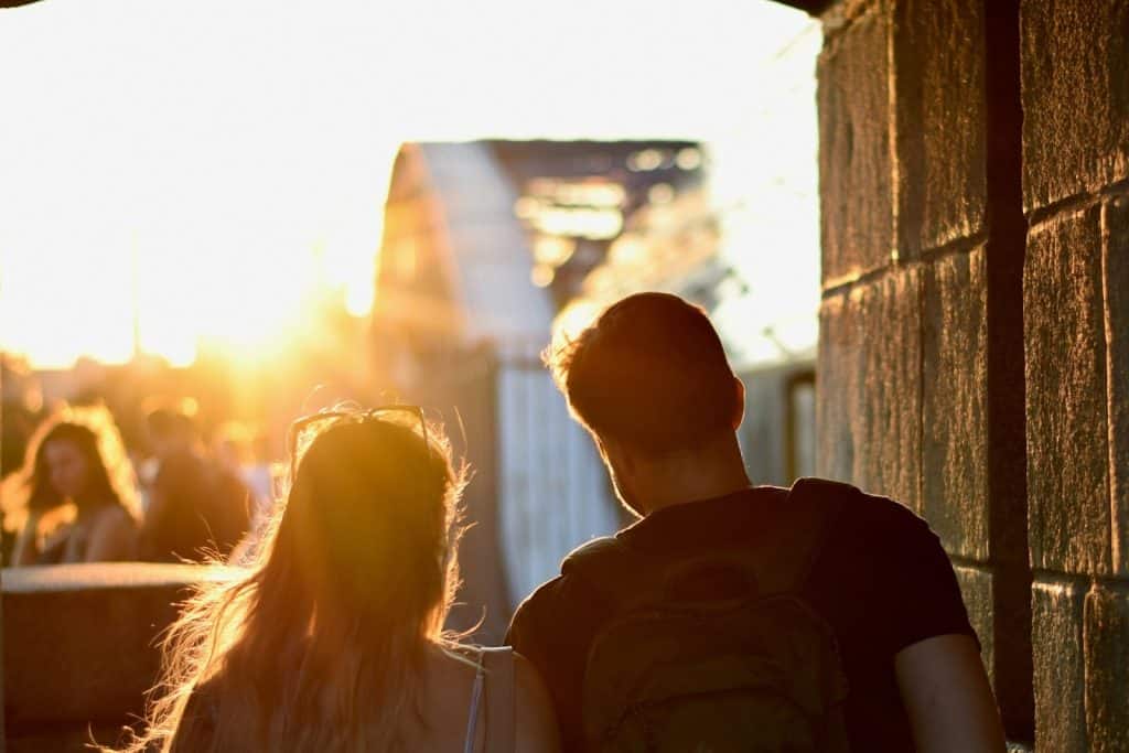 couple sunset walk