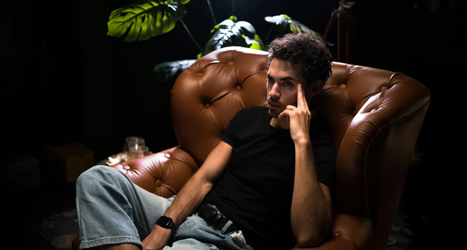 A man thinking alone