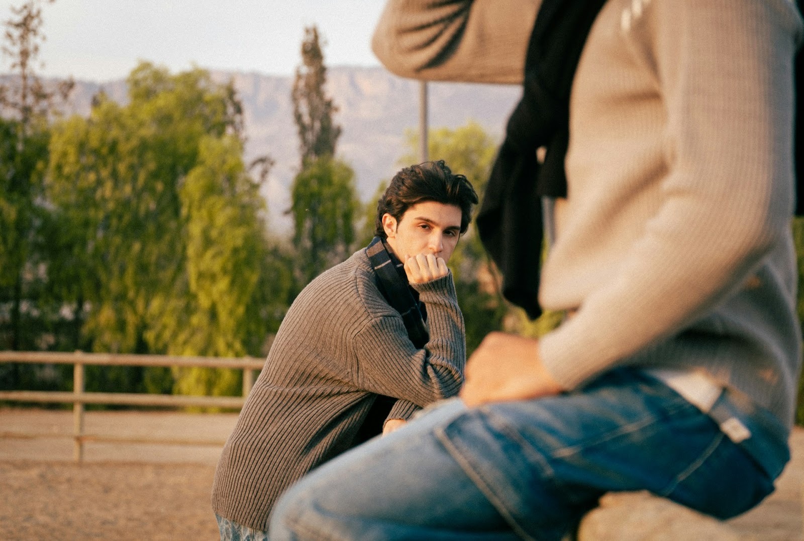 man thoughtful outdoors