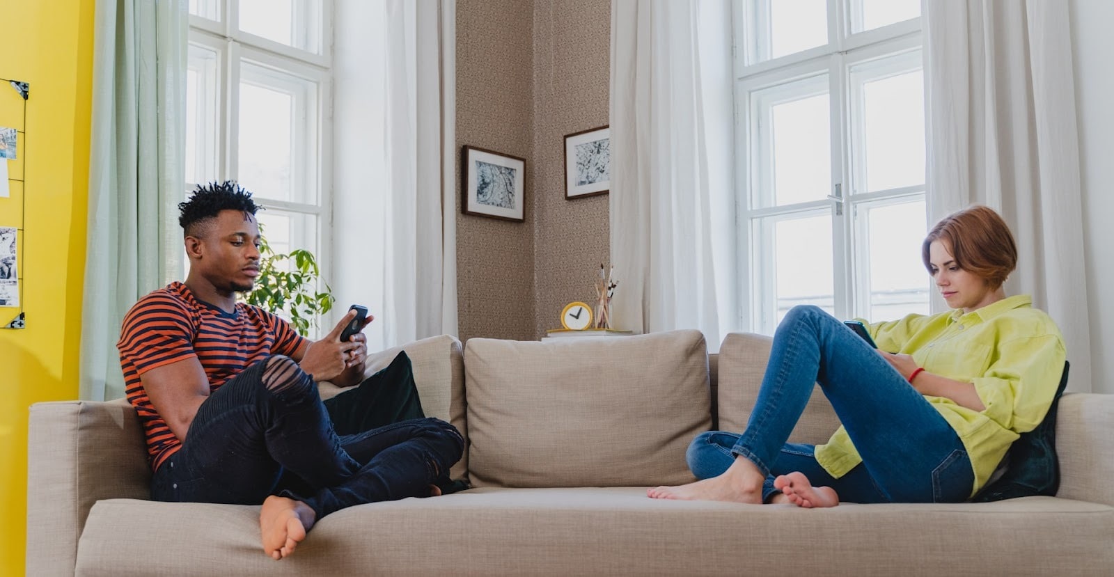couple apart couch