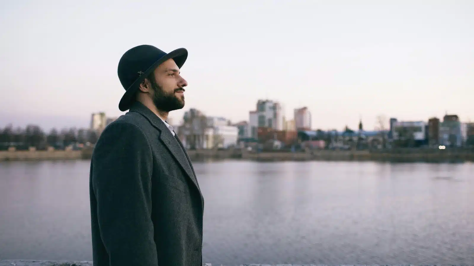 man looking city skyline