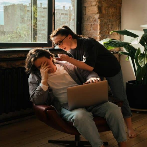 A woman yelling at her husband