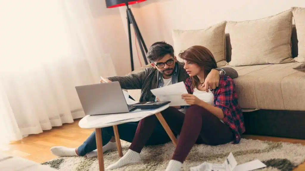 A couple discussing their bills