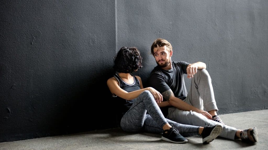 A man and woman talking