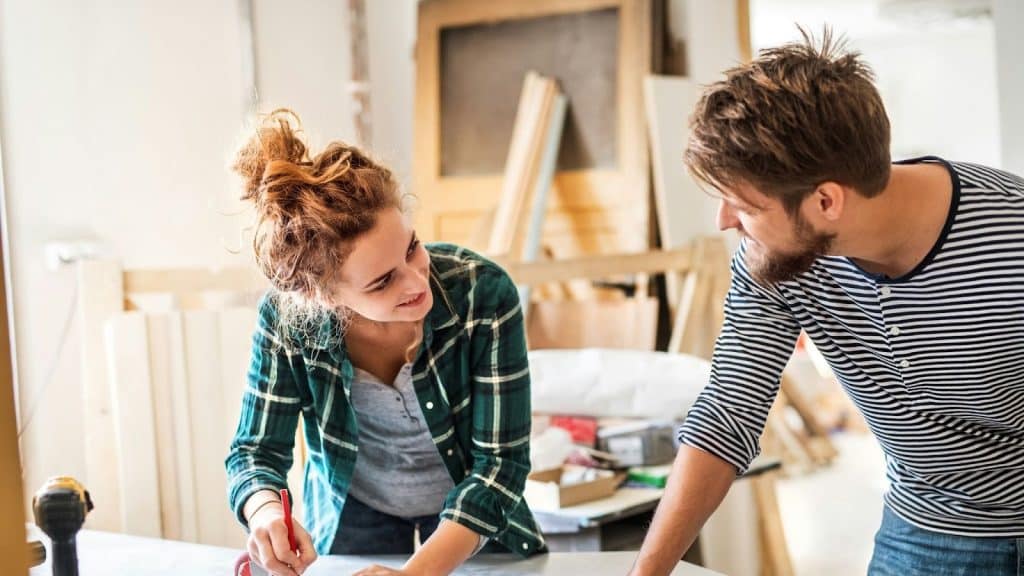 A man and woman working together