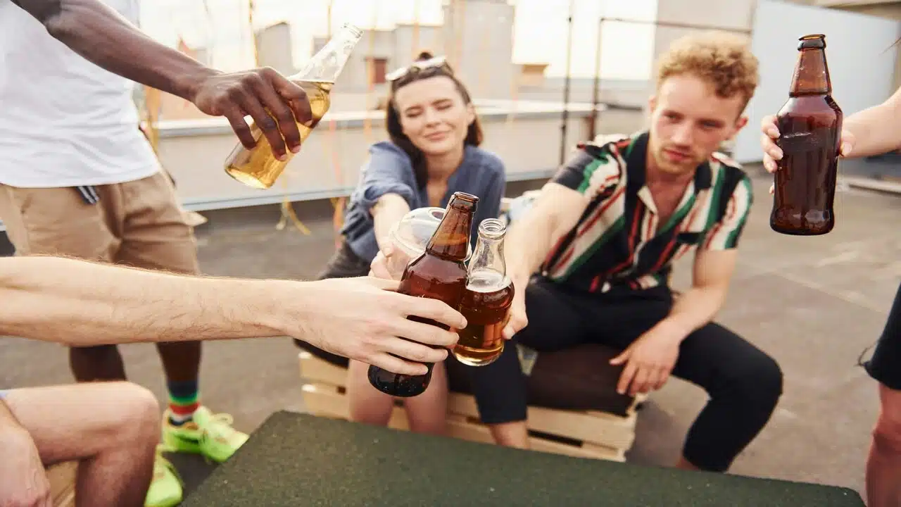 Friends having beer together