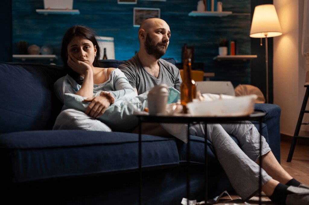 Vulnerable scared depressed frustrated young couple