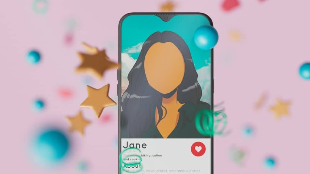 A cell phone with a profile of a woman on it.