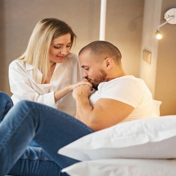 A couple spending time together at home