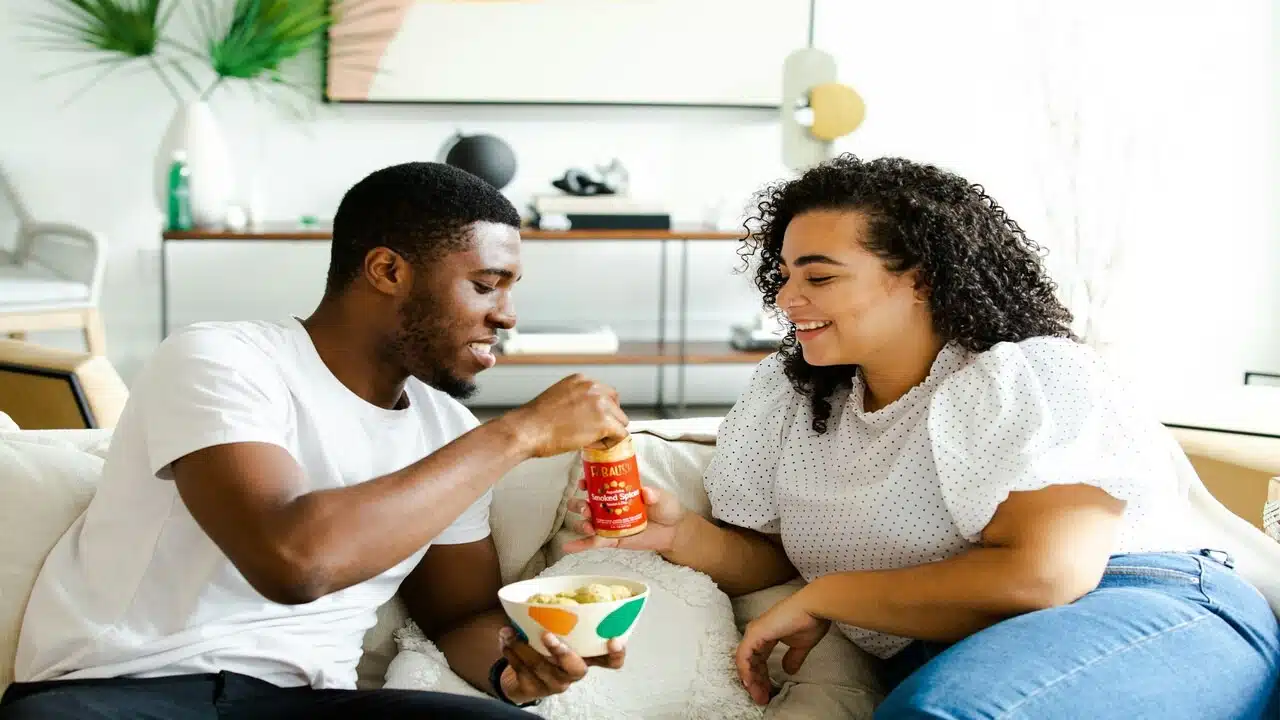 A couple having a date at home
