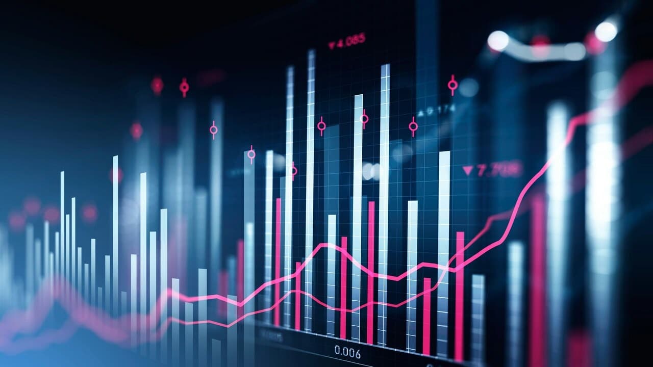 A 3D rendering illustrating the stock market