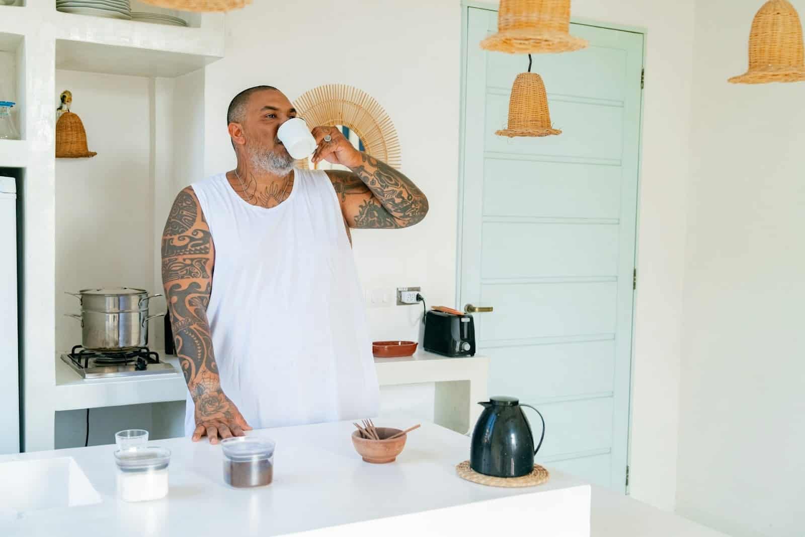 man drinking water