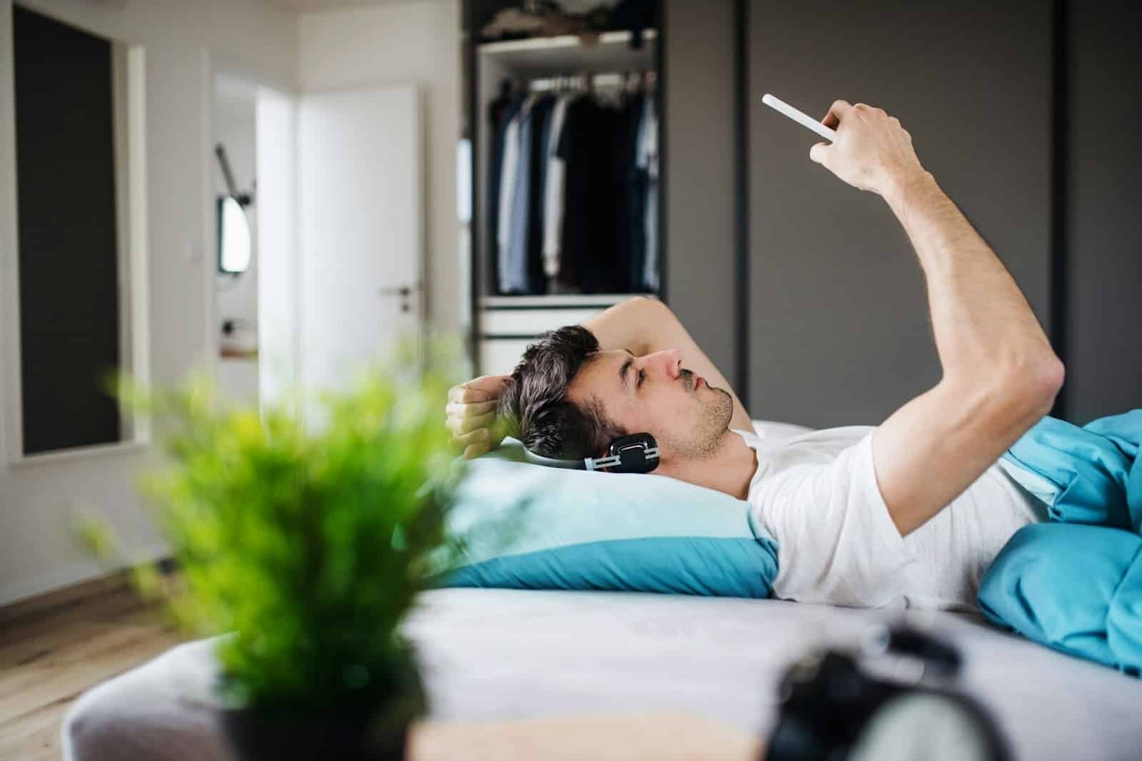 man lying in bed