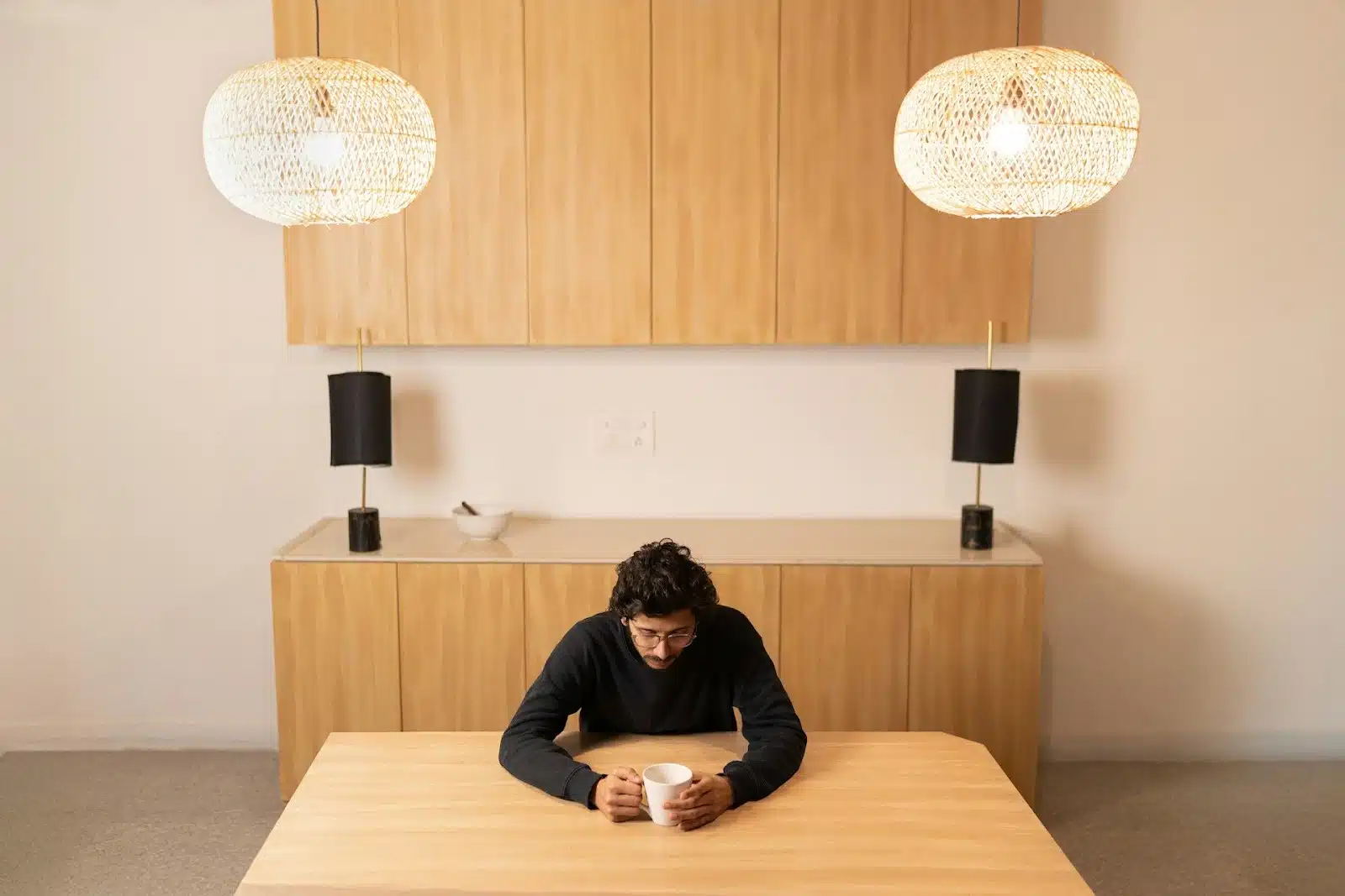 man looking at food