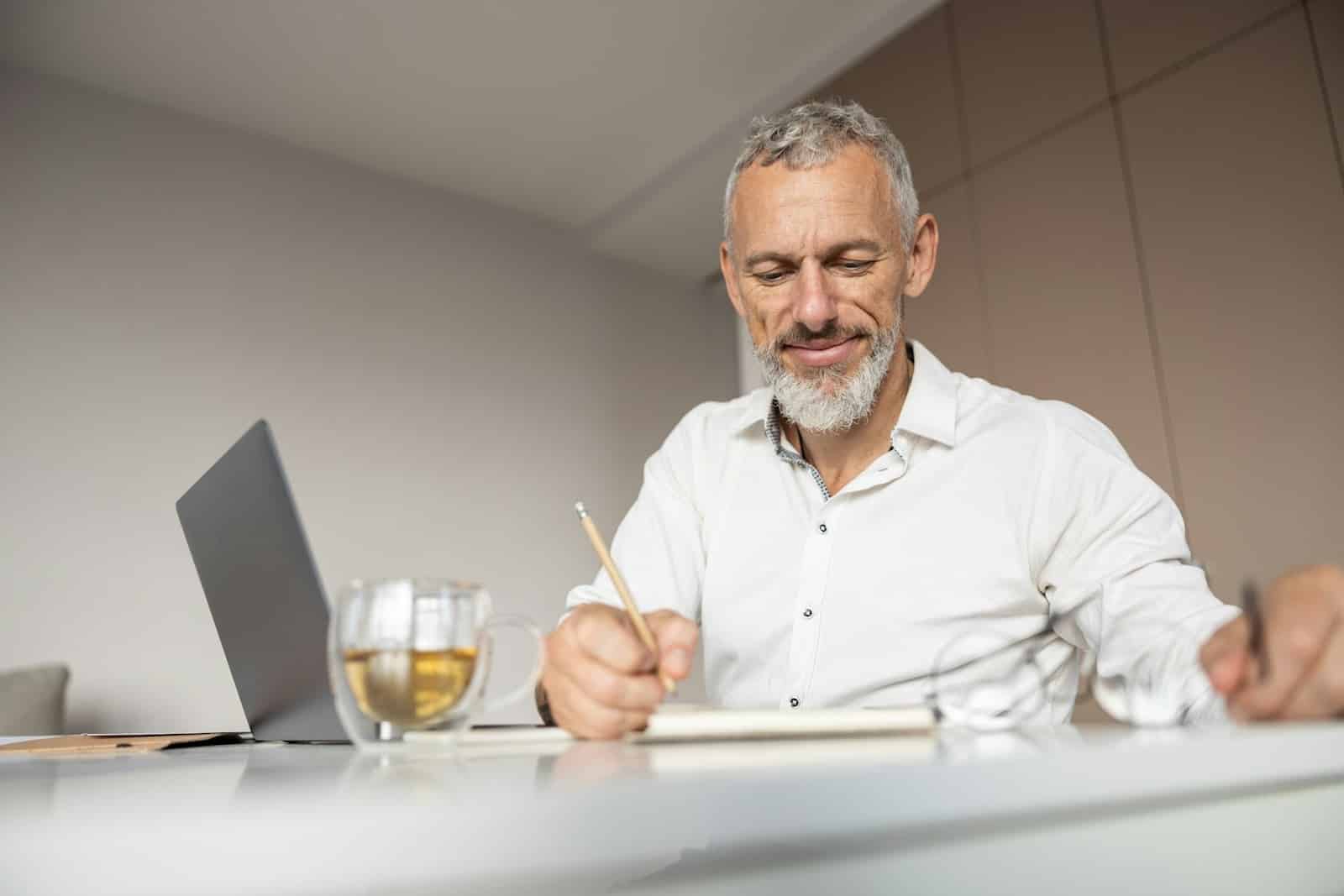 man working lunch desk