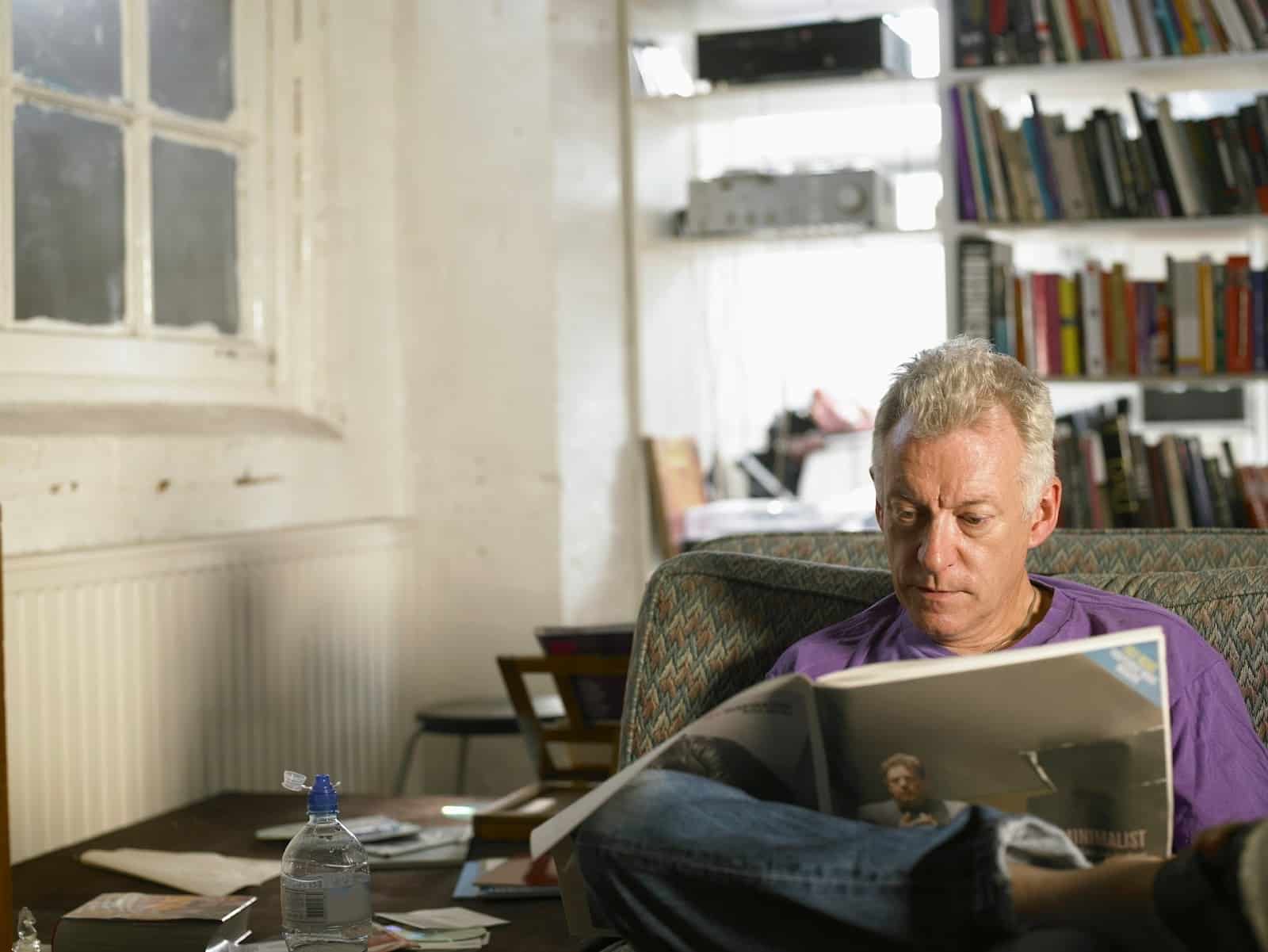 man focused workspace