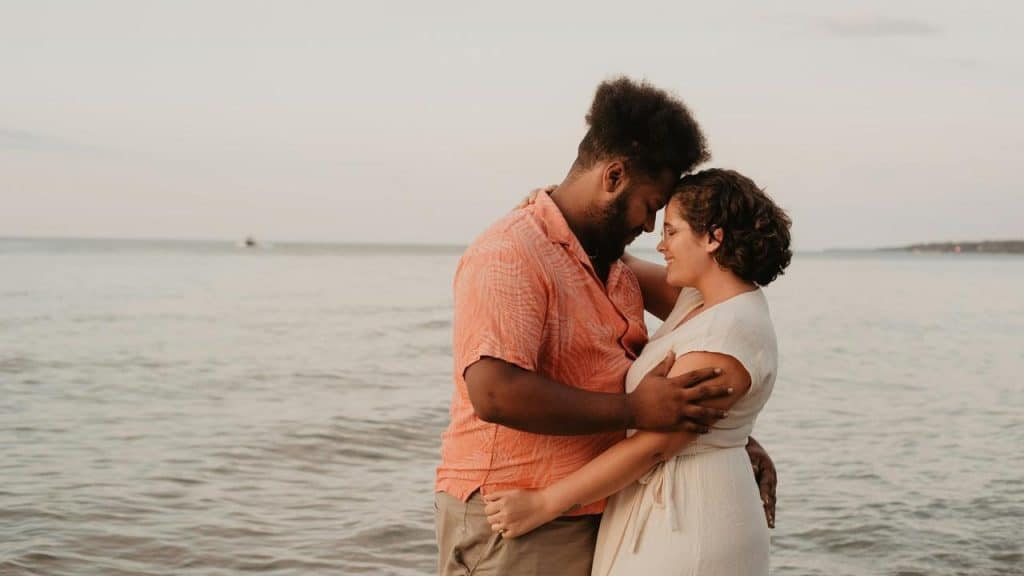 A couple embracing tenderly