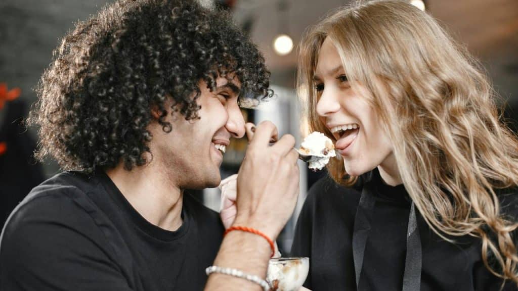 A couple laughing