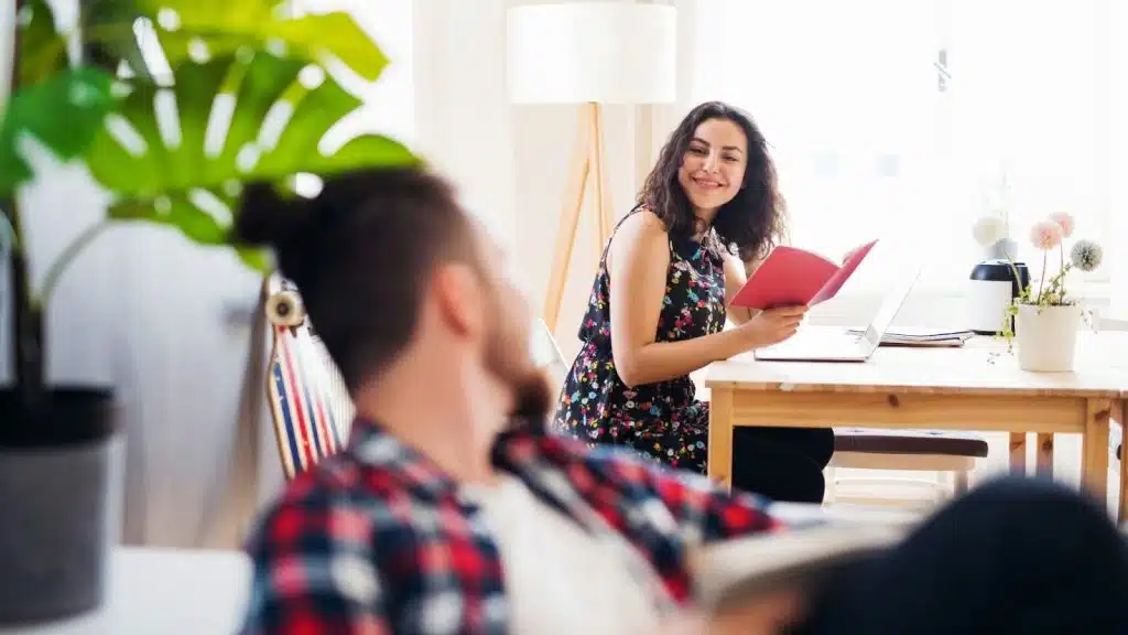 Woman looking at the man