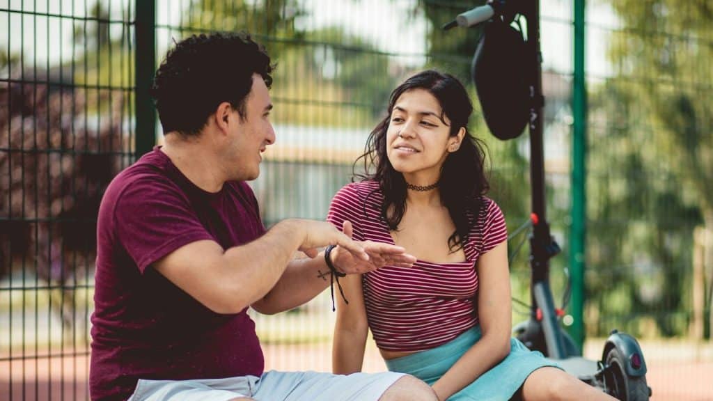 Woman listening to a man