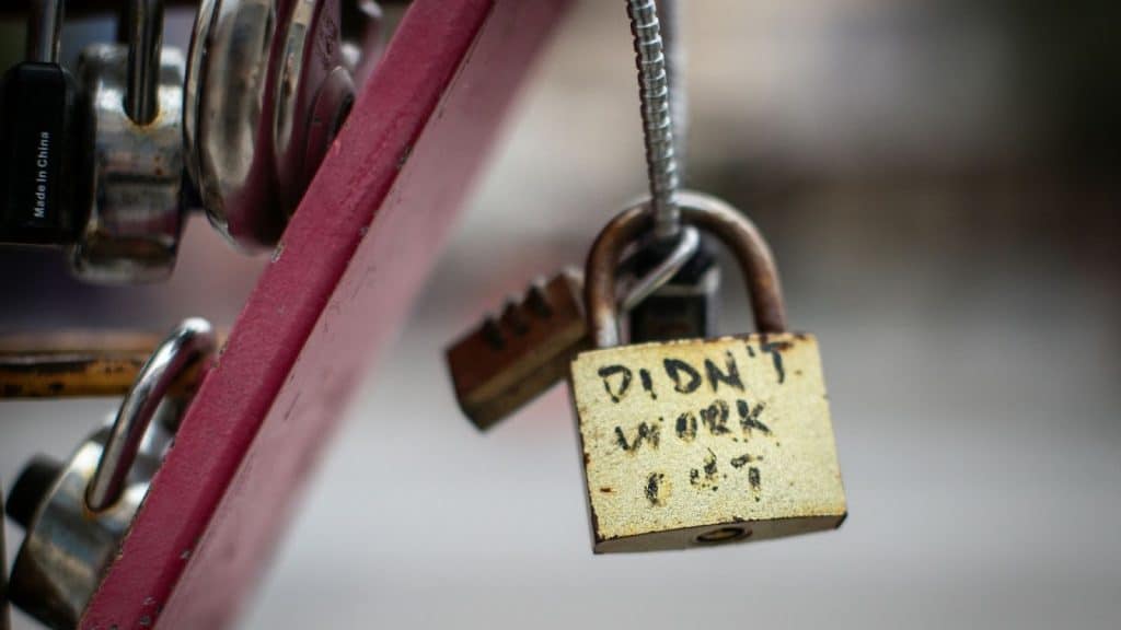 A picture of a padlock with a word written on it