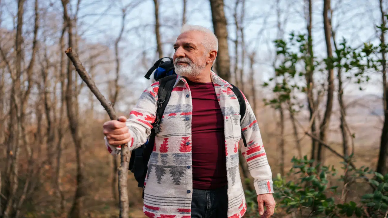 A man hiking by himself
