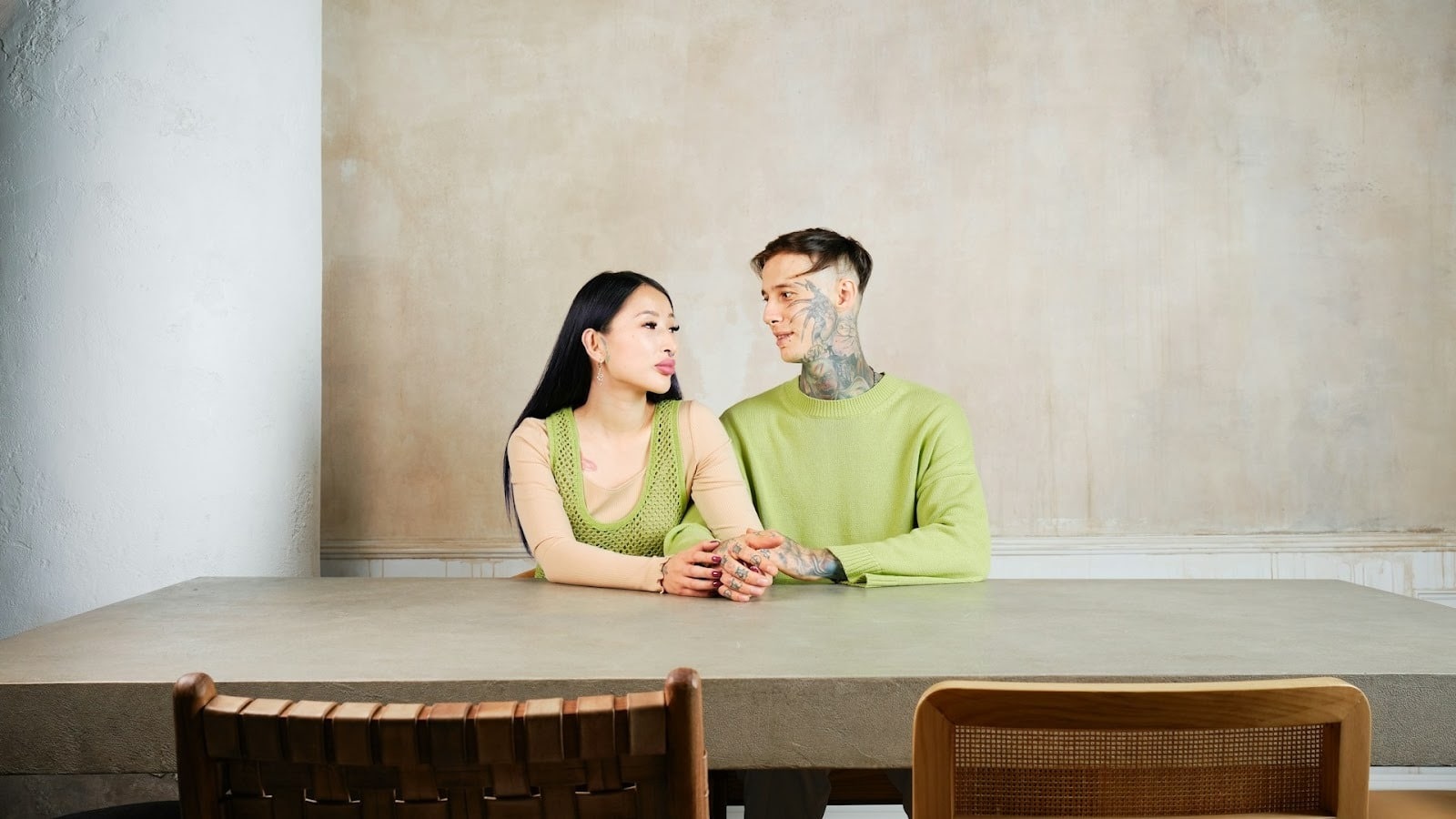 couple having serious conversation indoors