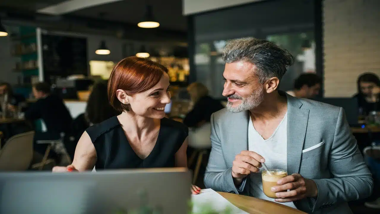 A mature couple on a restaurant date