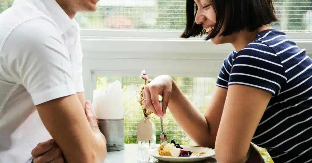 A couple smiling
