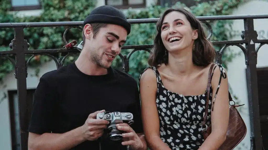 A couple laughing together