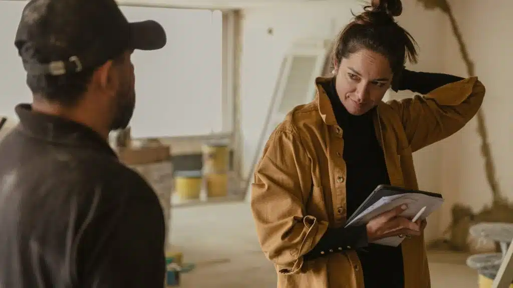 Woman listening to man