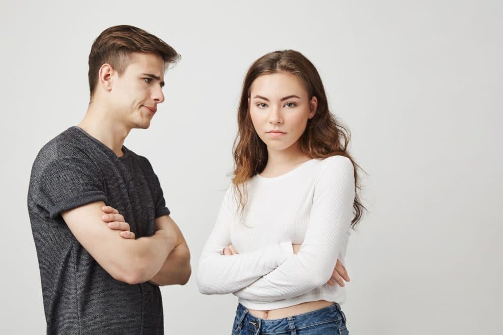Woman ignoring a man