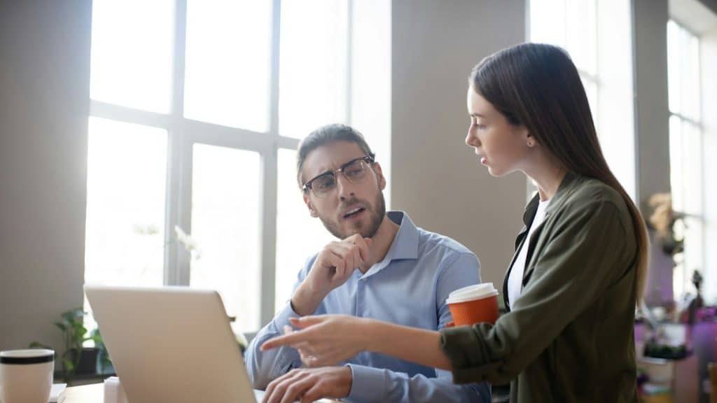 A man and woman having conversations