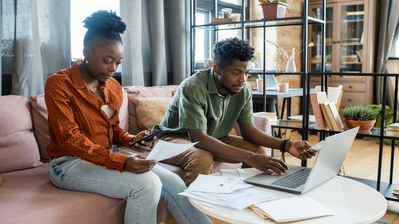 A couple working on their bills together