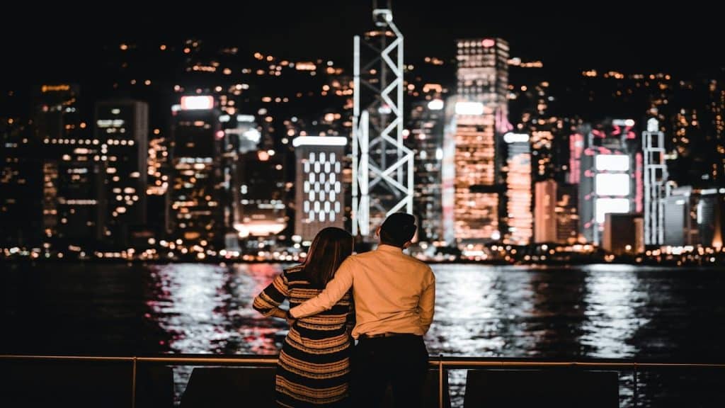 couple looking at city skyline