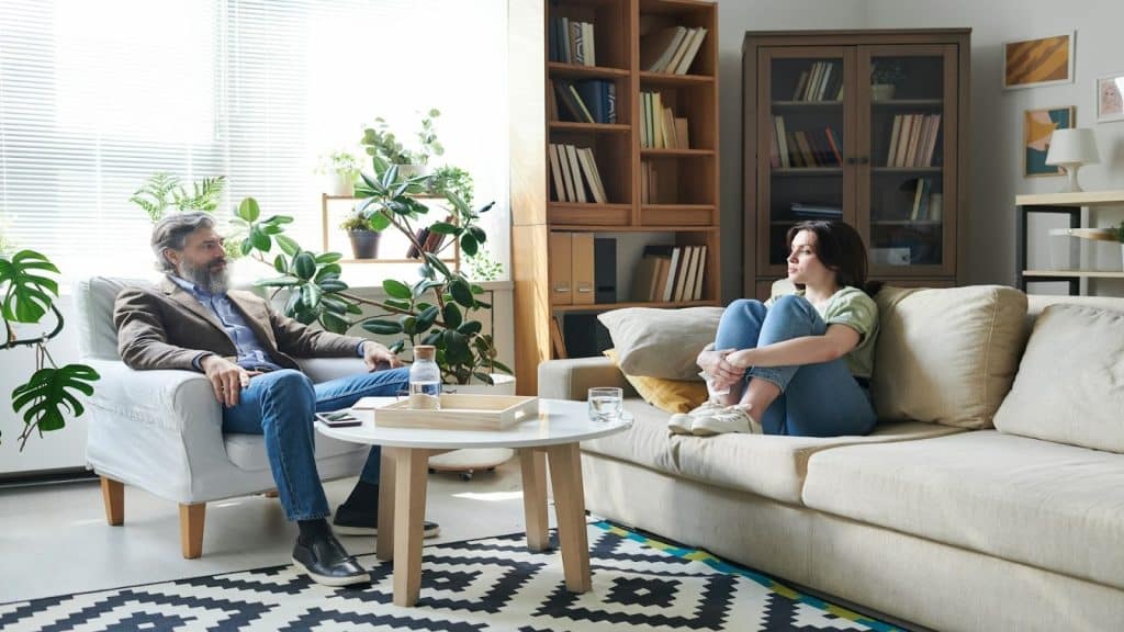 couple having serious discussion at home