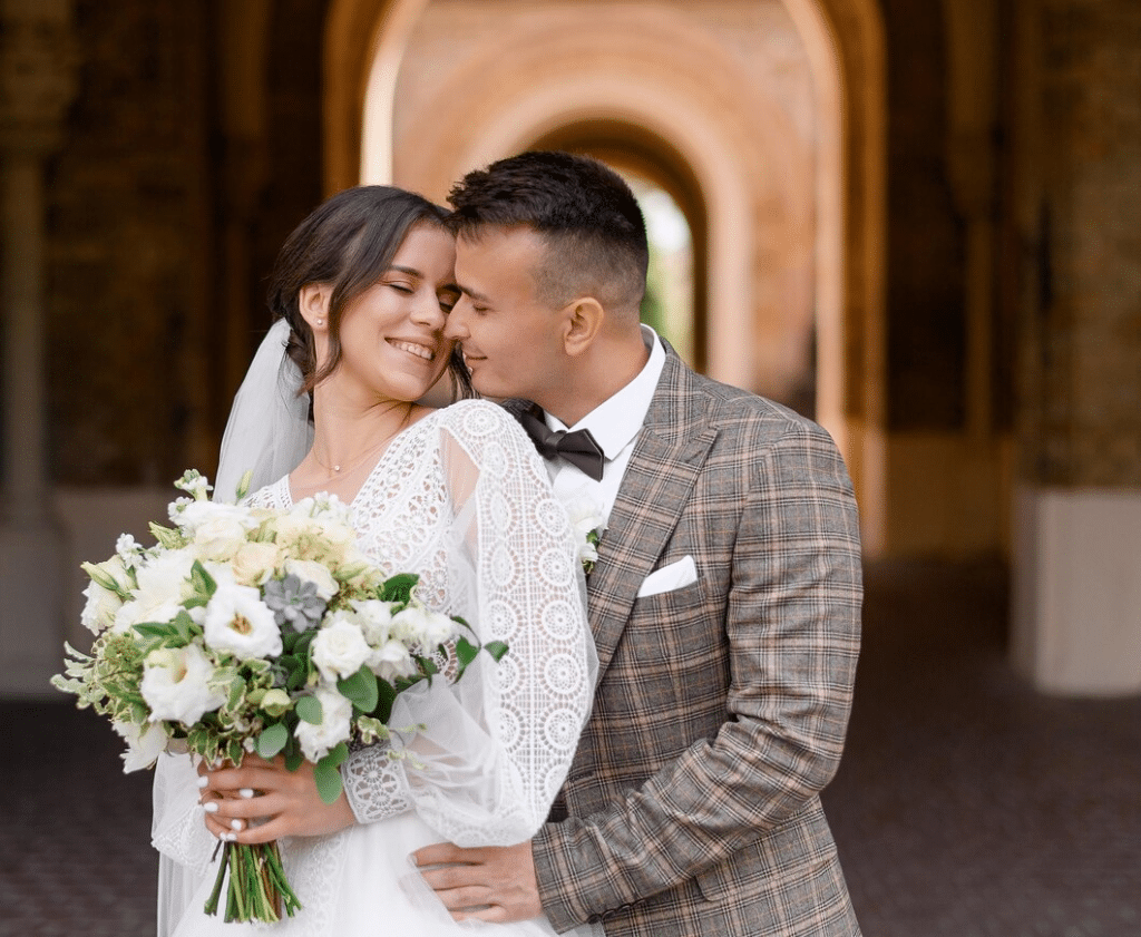 Portrait of love wedding day groom and bride
