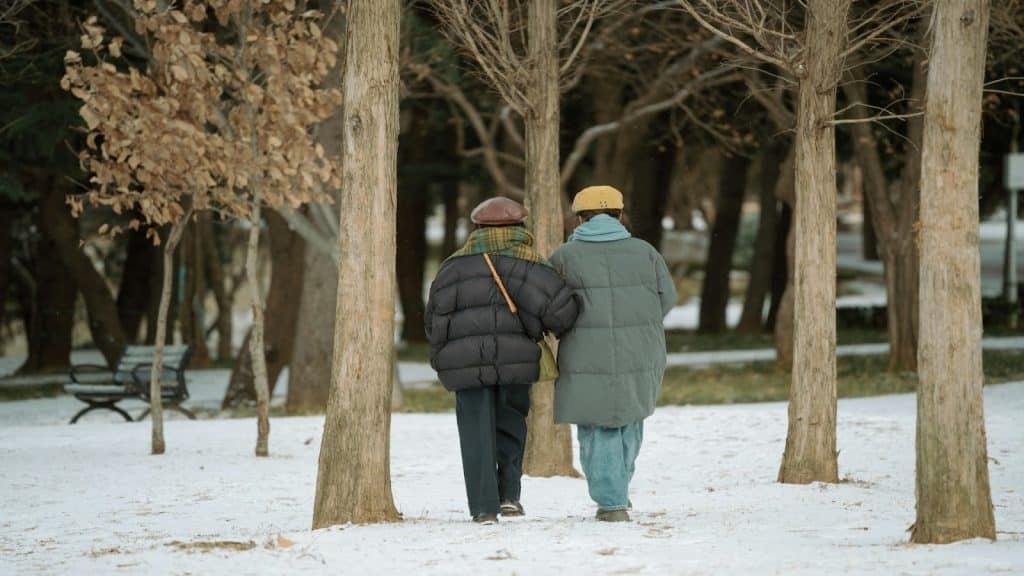 couple walking quietly outdoors