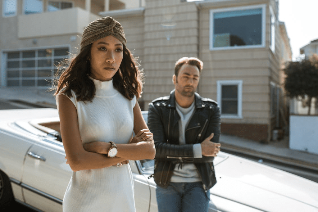 Couple on the street not talking to each other
