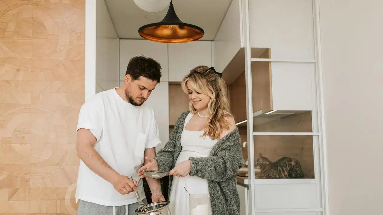 A couple cooking together