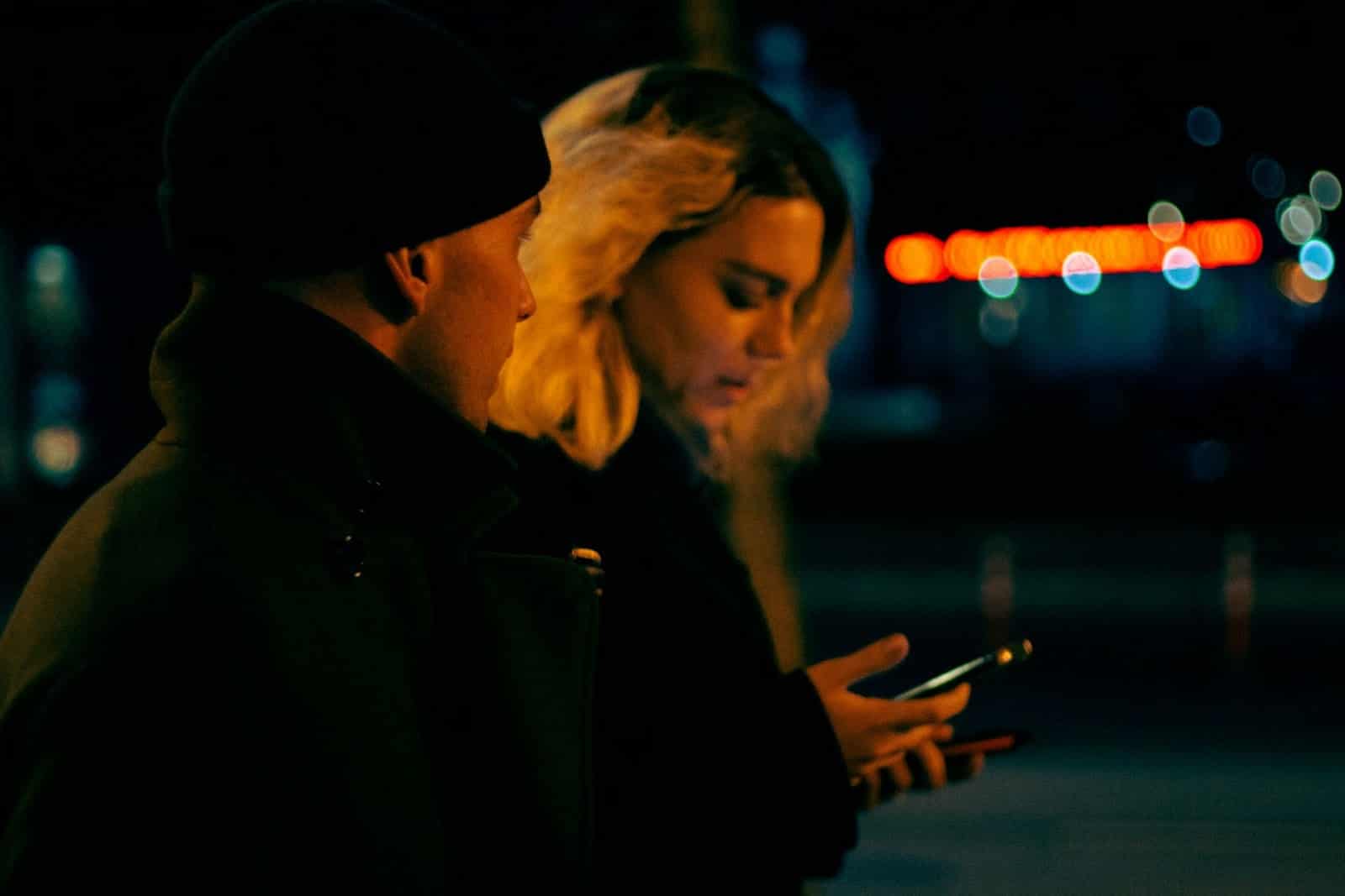 texting couple evening