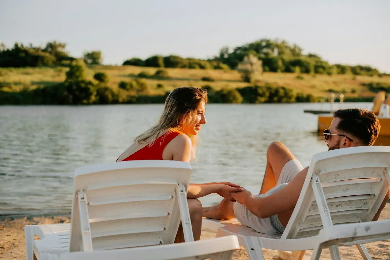 couple reflective sunset