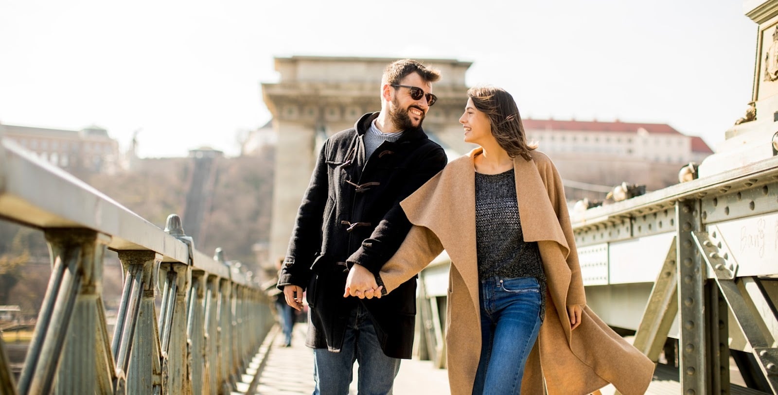 couple walking city