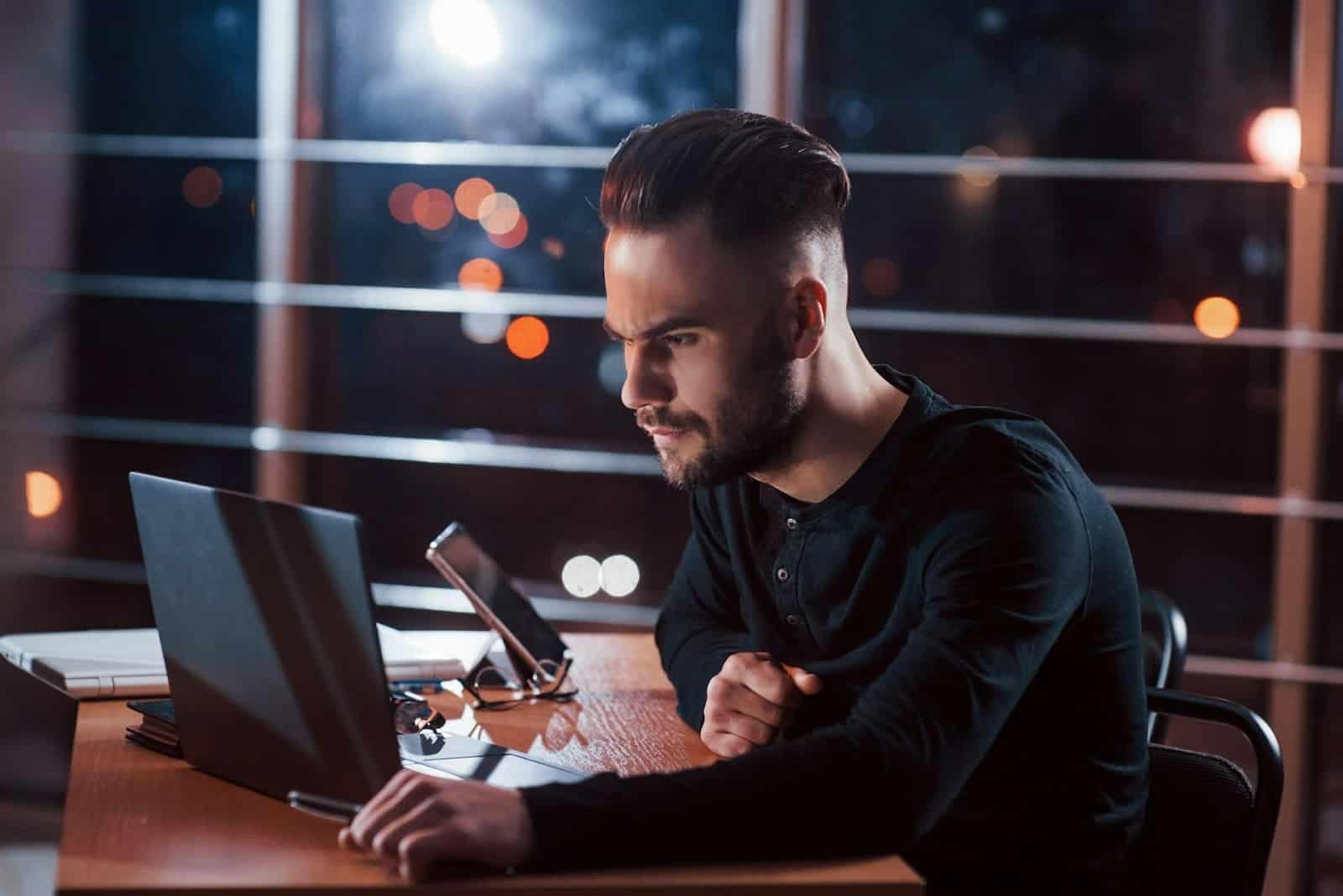 man working late