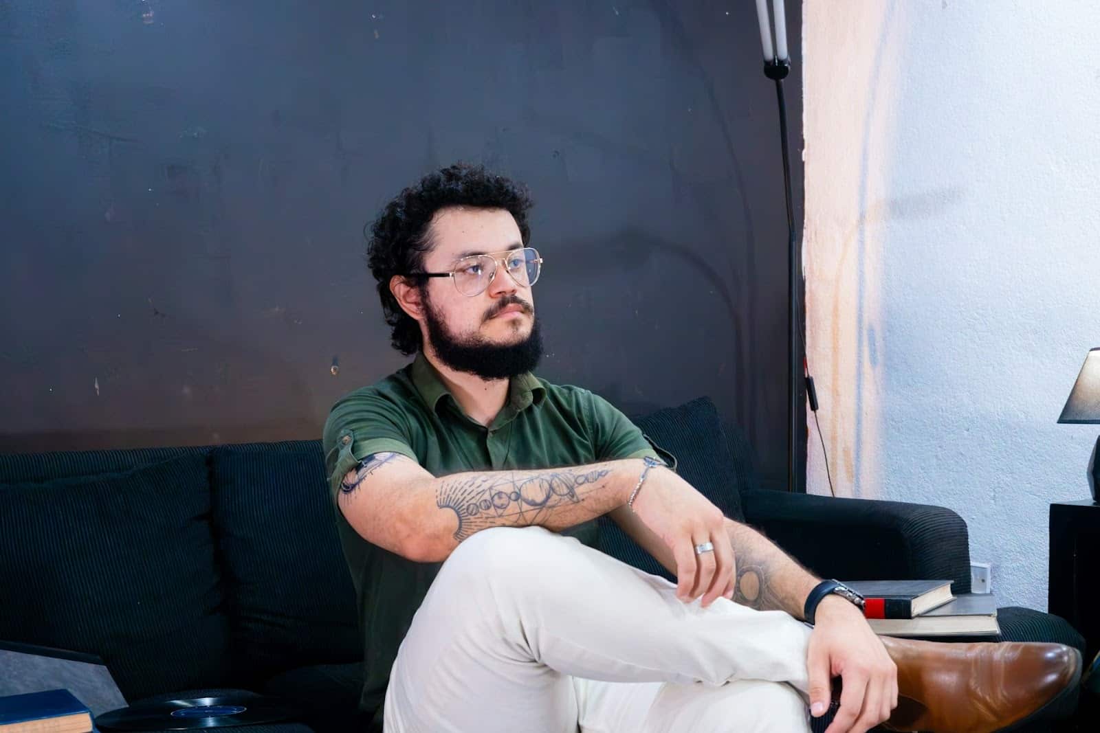 thoughtful man sofa