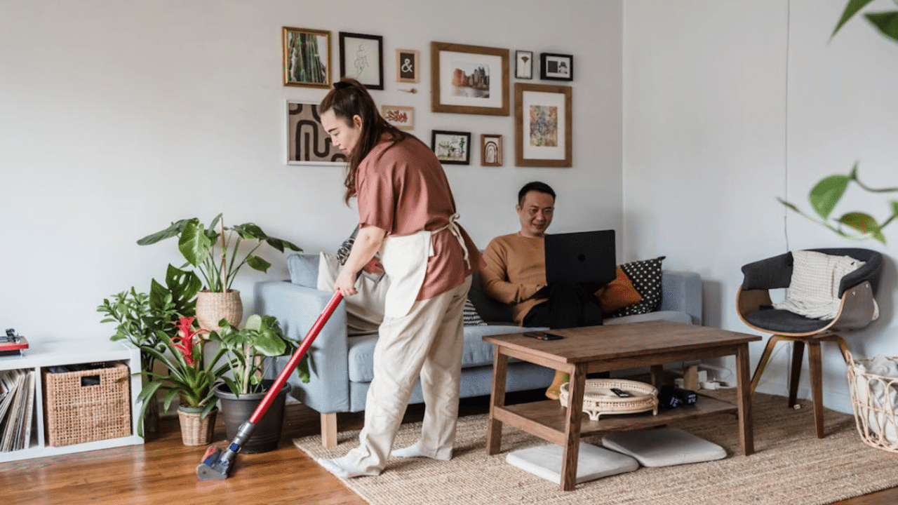 A couple not looking at each other at home